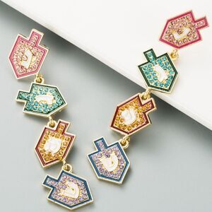 Cb4 HANUKKAH DREIDEL RHINESTONE EARRINGS